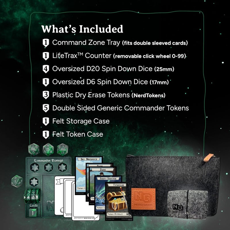 NERD GEAR Store Commander Essentials Kit - Ultimate Accessory for MTG Commander EDH - MTG Command Zone Tray - Health Counter - Spin Down Dice - Dry Erase Tokens (Midnight Forest) - Image 3